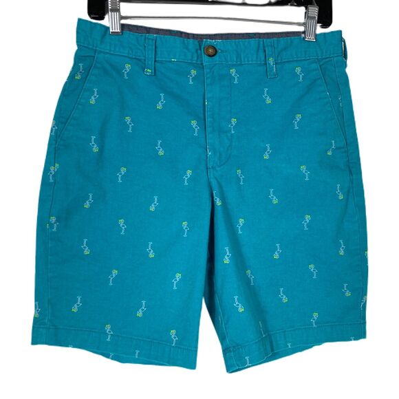 Flamingo Chino Shorts Mens 30x8.5 Teal Stretch Golf Summer Preppy Resort George - Picture 2 of 11